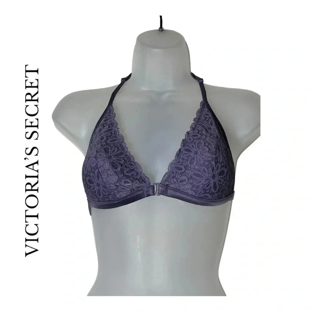 1915. VICTORIA’S SECRET PURPLE LACE BRALETTE‎ PADDED RACERBACK SIZE SMALL HOOK